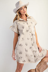 Western Printed Washed Twill Dress