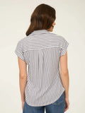 Kenz Stripe Collared Button Top