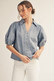 Kate Button Down Washed Denim Top