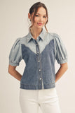 Kraylin Button Washed Denim Top
