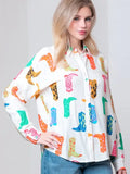 Carley Colorful Boot Printed Button Up