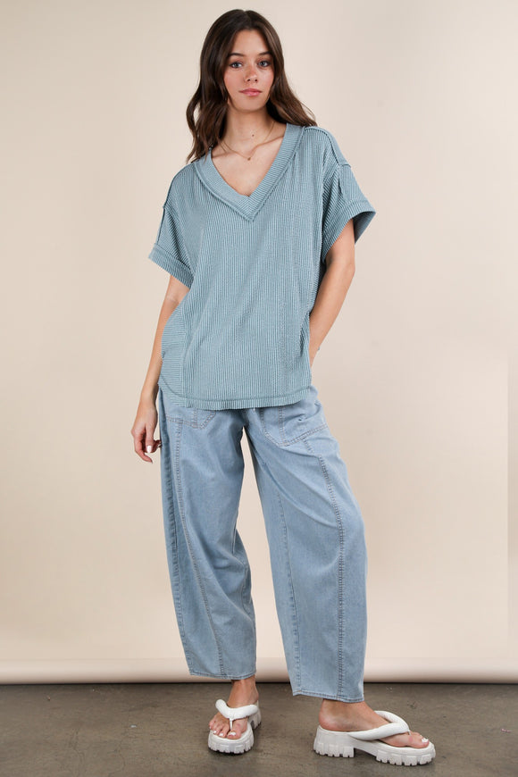 Joey Ribbed Knit Top-Blue