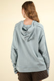 Clyne Raw Edge Knit Hoodie-Denim Blue