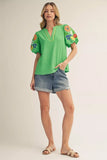 Keaton Gingham Top Embroidery Sleeves