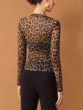 Leopard Sheer Long Sleeve  Top