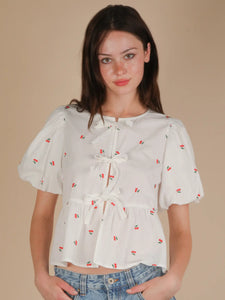 Zoey Cherry Bow Tie Top