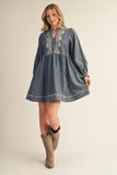Maliah Embroidered Denim Dress