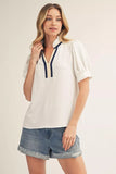 Carson Puff Sleeves Color Accent Top