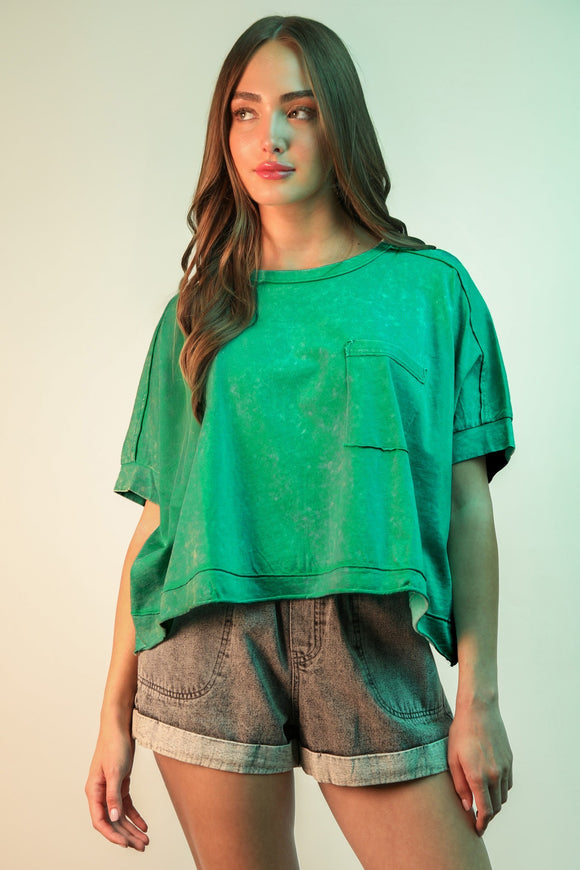 Gracie Oversized Green Crop Top