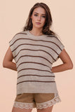 Neutral Striped Knit Sweater Top
