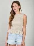 Karson Stripe Sleeveless Smocked Blouse