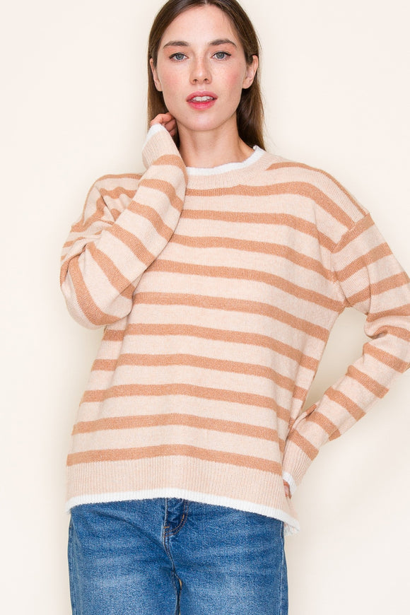 Striped Color Contrast Crew Neck Sweater