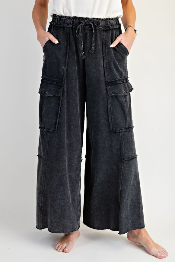 Mineral Washed Wide Leg Cargo Pants