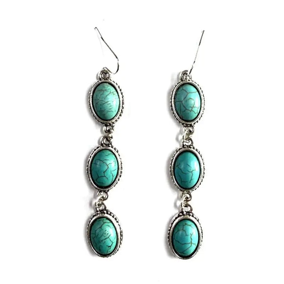 Western Oval Turquoise Dangle Earrings