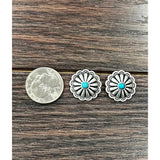 Brass Concho Turquoise Stud Earrings