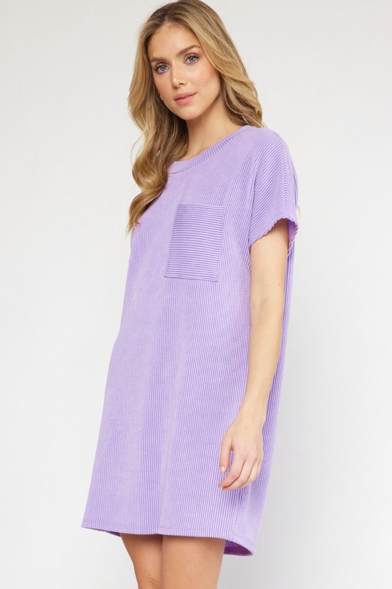 Brendley Ribbed Mini Dress-Lavender