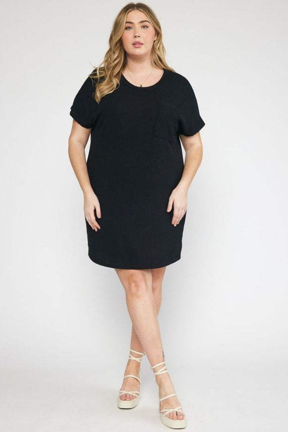 Brendley Ribbed Mini Dress-Black-Plus