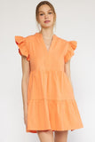 Lala Ruffle Sleeve Mini Dress-Orange