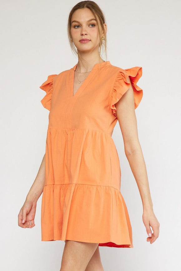 Lala Ruffle Sleeve Mini Dress-Orange