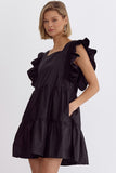 Kaydee Ruffled Sleeve Tiered Dress-Black