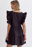 Kaydee Ruffled Sleeve Tiered Dress-Black