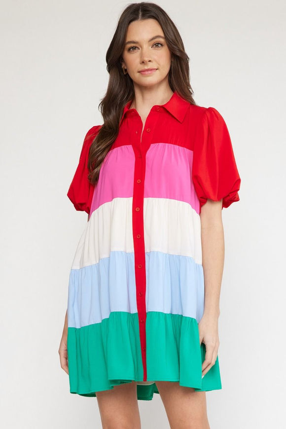 Maddie Puff Sleeve Color Block Dress