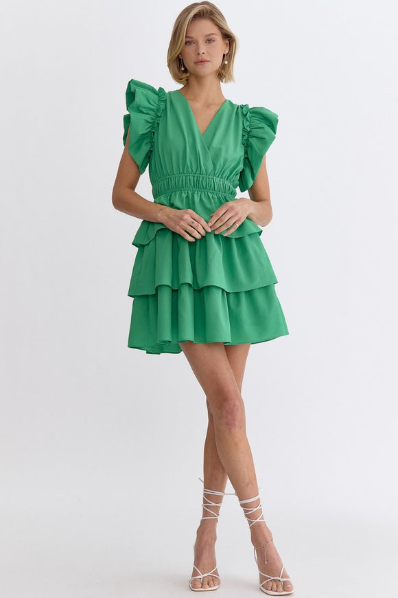 Amara Solid Ruffled Mini Dress-Green Missy's Boutique Amara Solid Ruffled Mini Dress-Green Missy's Boutique
