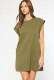 Tonya Solid Short Sleeve Dress-Olive