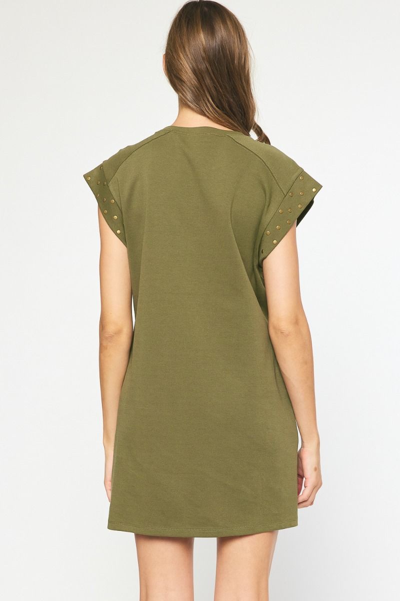 strapless open back dress Olive green jersey Relaxed T Shirt Dress main image 0