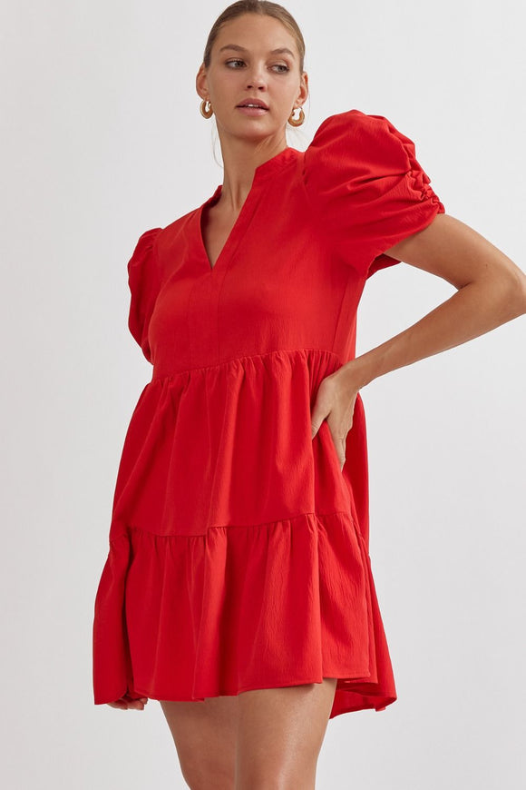 Tory Puff Sleeve Mini Dress-Red – Missy's Boutique