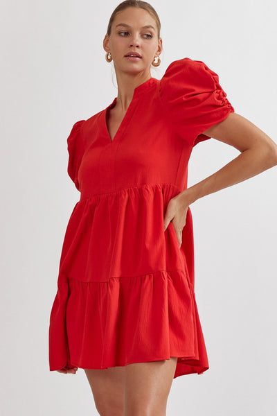 red mini dress puff sleeves Tory Puff Sleeve Mini Dress-Red – Missy's Boutique