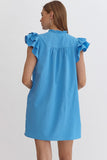 Audrey Solid Mini Dress-Blue