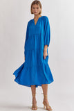 Leann Textured V-Neck Midi Dress-Cobalt