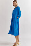 Leann Textured V-Neck Midi Dress-Cobalt