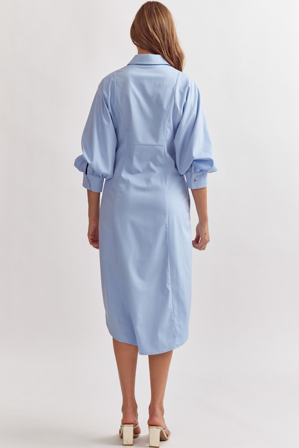 knee length dresses for ladies Light Blue Printed Midi Dress With Tie Straps by Entro main image 0