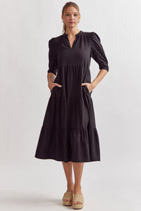 Corrine Tiered Midi Dress-Black