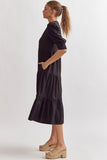 Corrine Tiered Midi Dress-Black