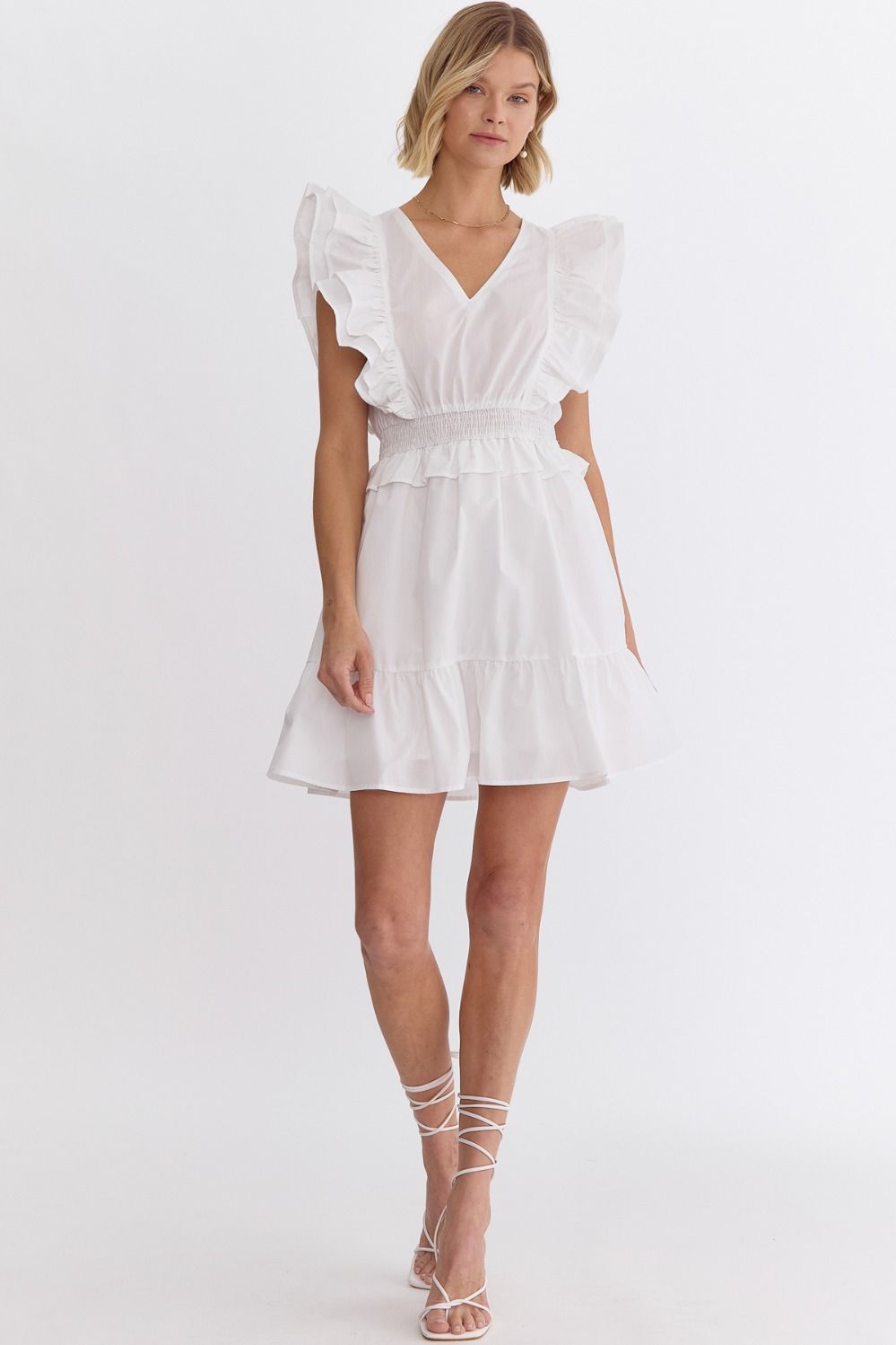 frilly white mini dress Sage Ruffled Solid Mini Dress -White – Missy's Boutique