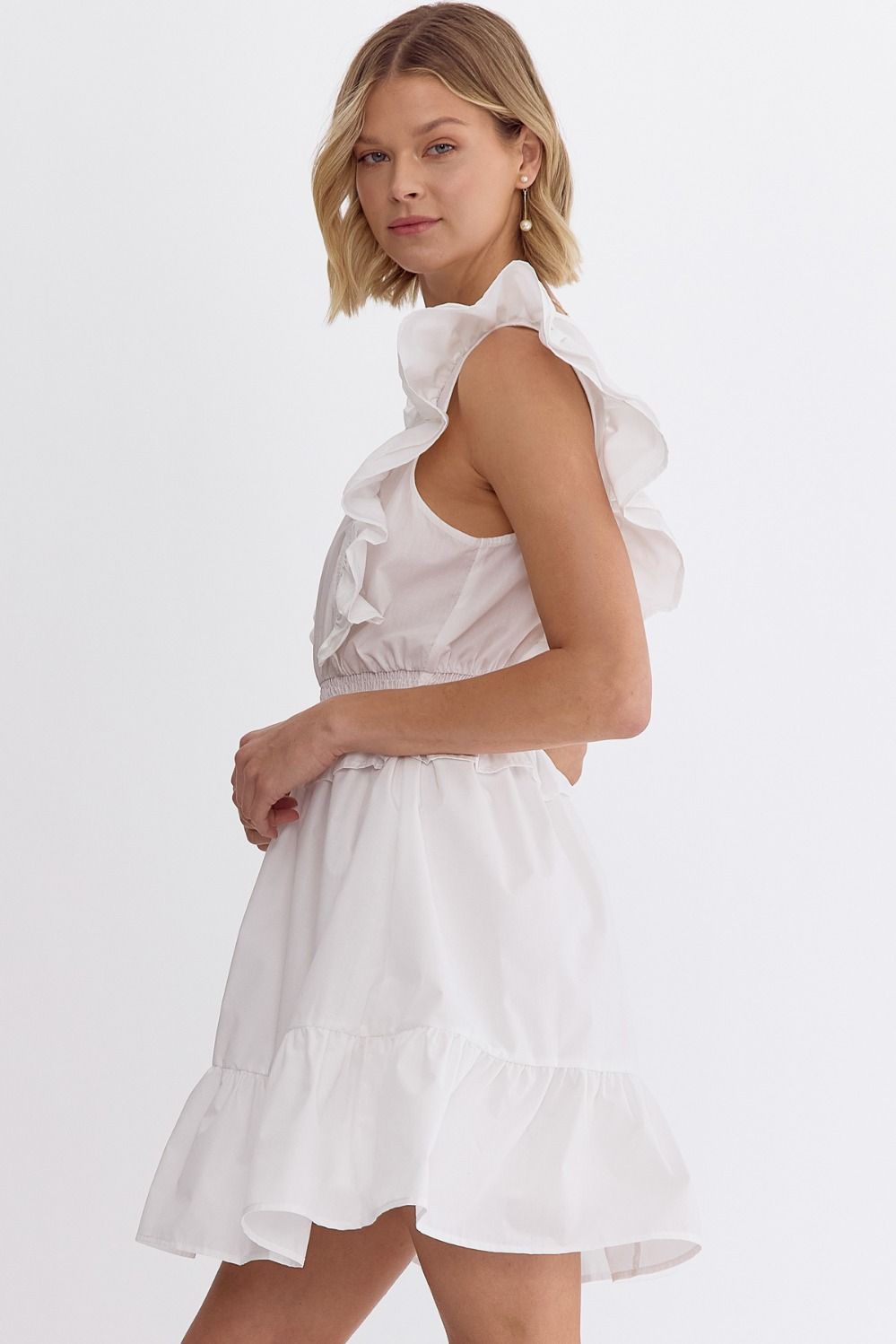 ruffle mini dress white Sage Ruffled Solid Mini Dress -White – Missy's Boutique