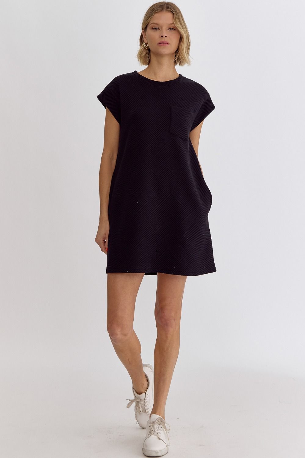 knee length dresses for ladies Sylvana Textured Mini Dress Black main image 1
