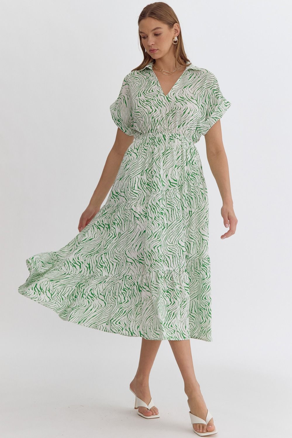 m&s dresses midi Madilyn Printed Midi Dress-Green – Missy's Boutique