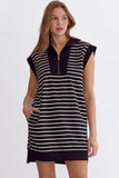 Dayla Stripe Ribbed Mini Dress-Black