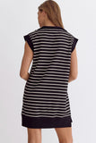 Dayla Stripe Ribbed Mini Dress-Black