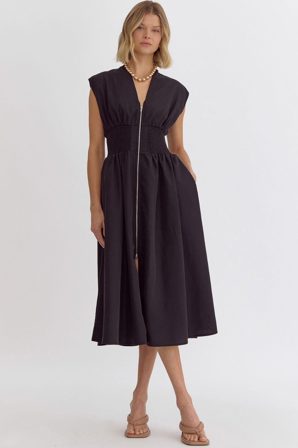 Skyler Solid Zipper Front Midi Dress Missy's Boutique Skyler Solid Zipper Front Midi Dress Missy's Boutique