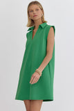 Ava Collard Textured Dress-Green