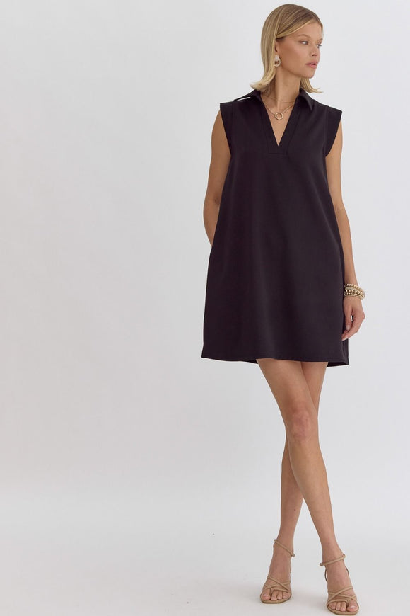Ava Collard Textured Dress-Black
