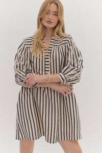 Kyndal Stripe 3/4 Sleeve Dress  Navy