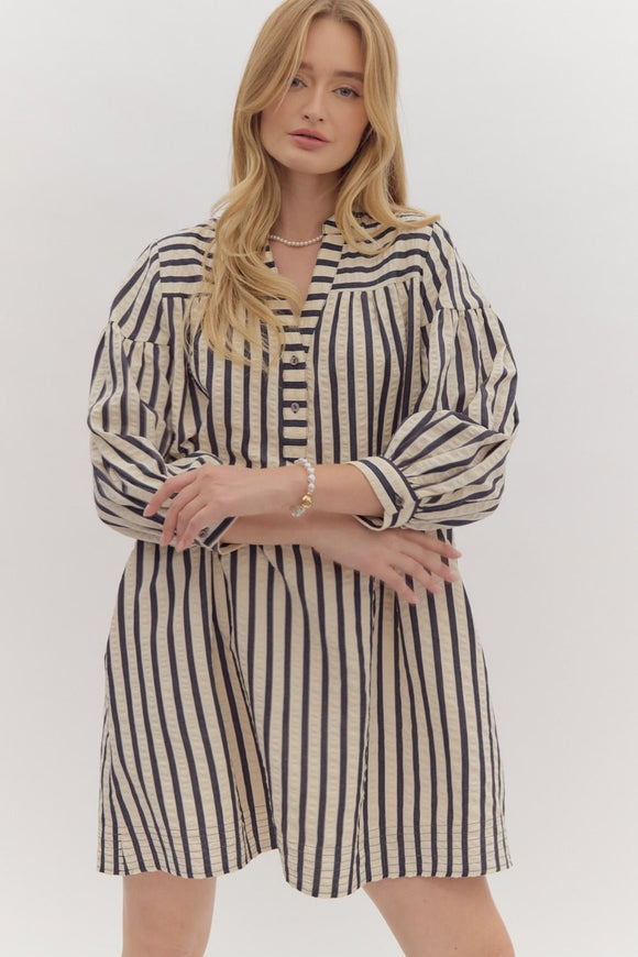 Kyndal Stripe 3/4 Sleeve Dress  Navy