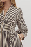 Asia  Stripe 3/4 Sleeve Dress-Black