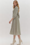 Asia  Stripe 3/4 Sleeve Dress-Green